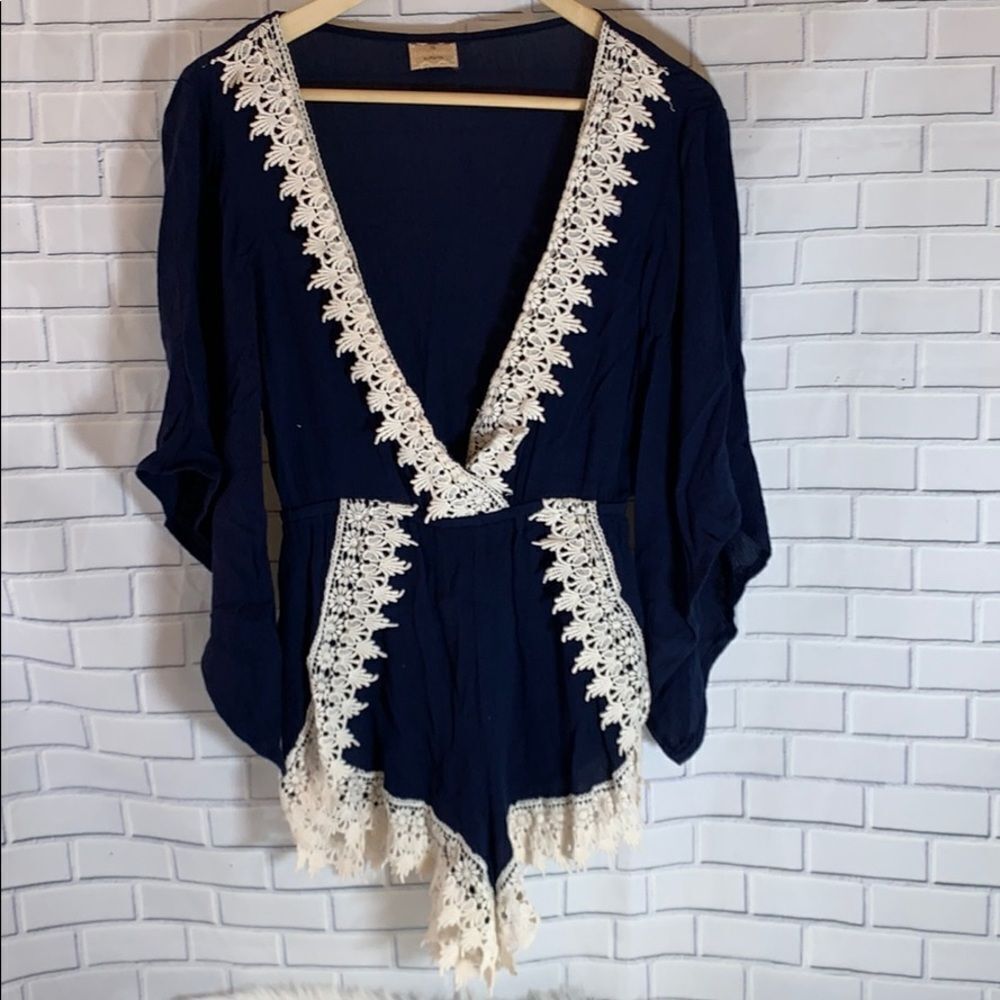 Debbie Dabbie‎ By Angel Biba Navy Lace Trim Romper